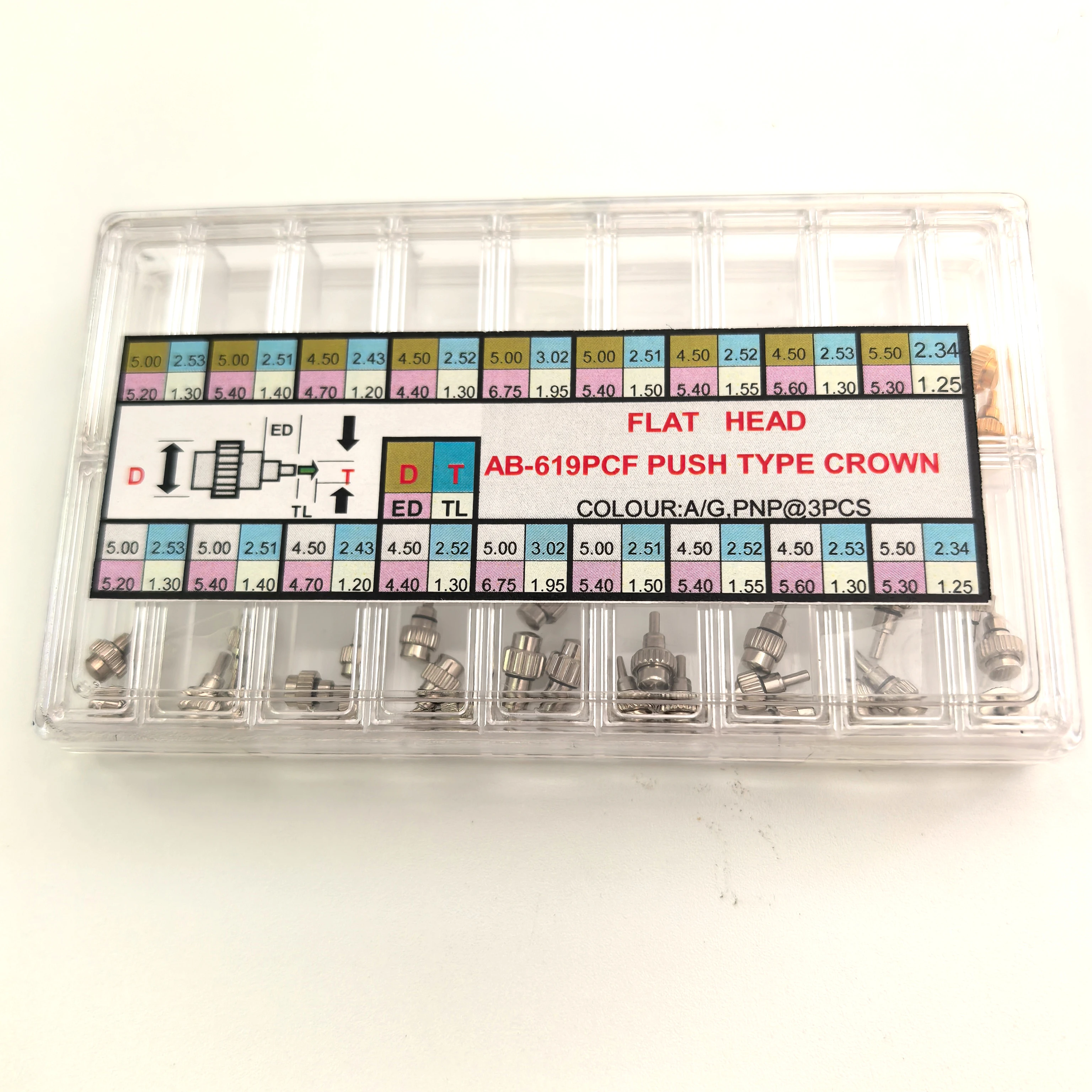 54Pcs/Box Replace Stainless Steel Watch Pusher Button Crown Chronograph Button Drive In Watch Pusher Flat Head Push Type Crown