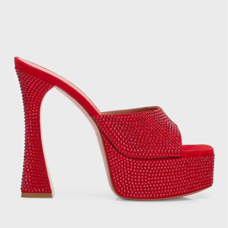 Plataforma strass sandálias de dedo aberto couro nubuck salto alto puxar em sapatos femininos sandalias mujer verano chaussure femme