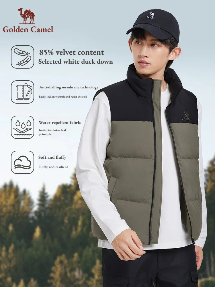 Golden Camel Winter Unisex Down Vest Jacket Outdoor Ultralight 680FP Warm Windproof Duck Down Casual Coat Sleeveless Sport Vest