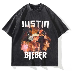 Tişört erkek ve kadın JUSTBİEBER baskılı grafik, kısa kollu yıkanmış, yuvarlak boyun, moda, streetwear yaz, 2024 pantolonda en çok satılan 12, justin bieber-no. 4