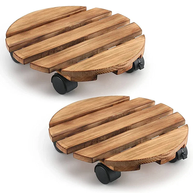 

Large 2-piece wooden plant stand with locking casters Indoor and outdoor flower pot display stand and patio tray