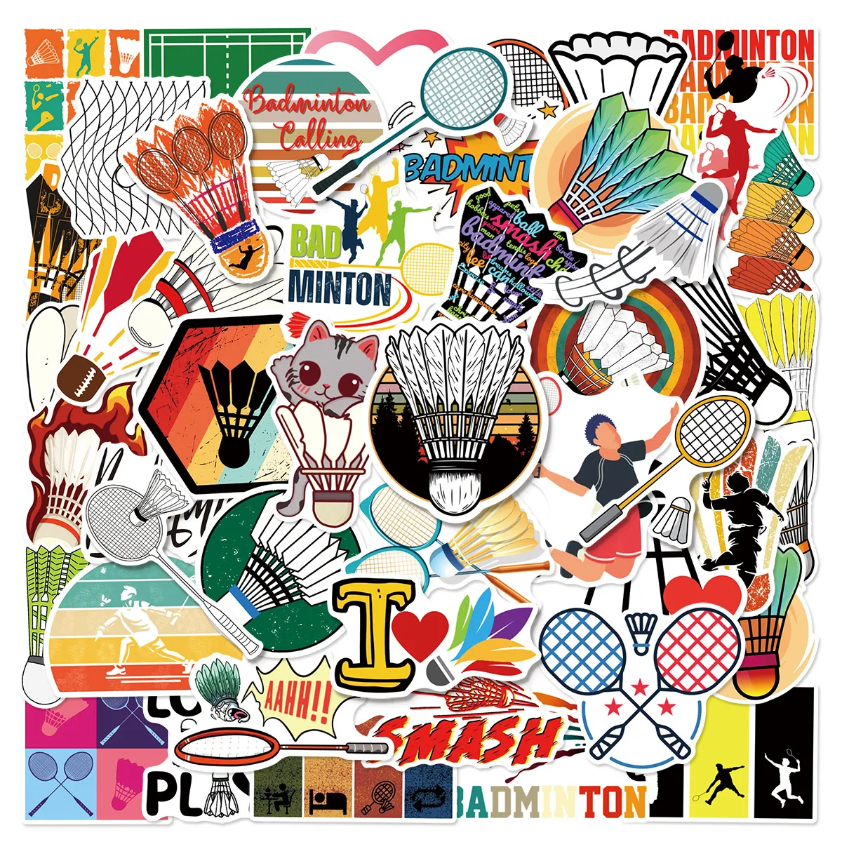 50 Uds. De pegatinas deportivas de bádminton con personalidad de dibujos animados, divertidas y creativas pegatinas para garabatos para caja de lápices, pegatinas de juguete de escritorio para álbum de recortes