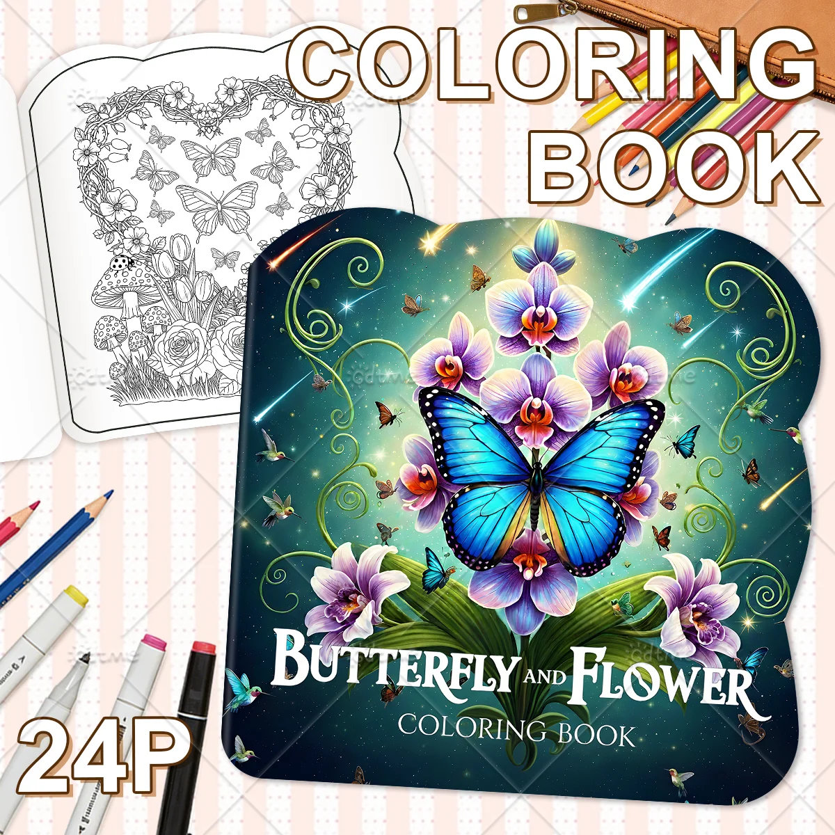 BUTTERFLY AND FLOWER Irregular Patterns Coloring Book for Adults Cute Drawing Book Perfect Gift for Party and Birthday