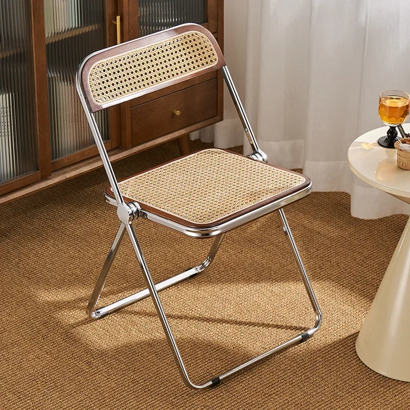 

Home Rattan Folding Chair,Stainless Steel Solid Wood Dining Chair,Outdoor Backrest Armchair,Living Room Office Stool Furniture