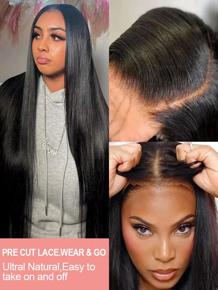 Long Black Straight Human Lace Wig Pre Plucked Hairline With Baby Hair For Women 30 40 Inch 13x4 Transparent Straight Lace Front Wigs 220 Density Brazilian 13x6 HD Lace Frontal Human Hair Wig - view 6