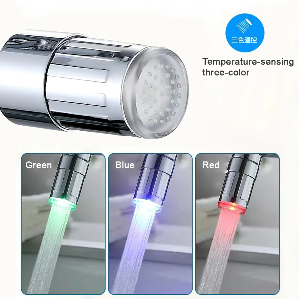 1440°Temperature control color changing faucet, tri-color spout bubbler, led intelligent luminous temperature control hot and co