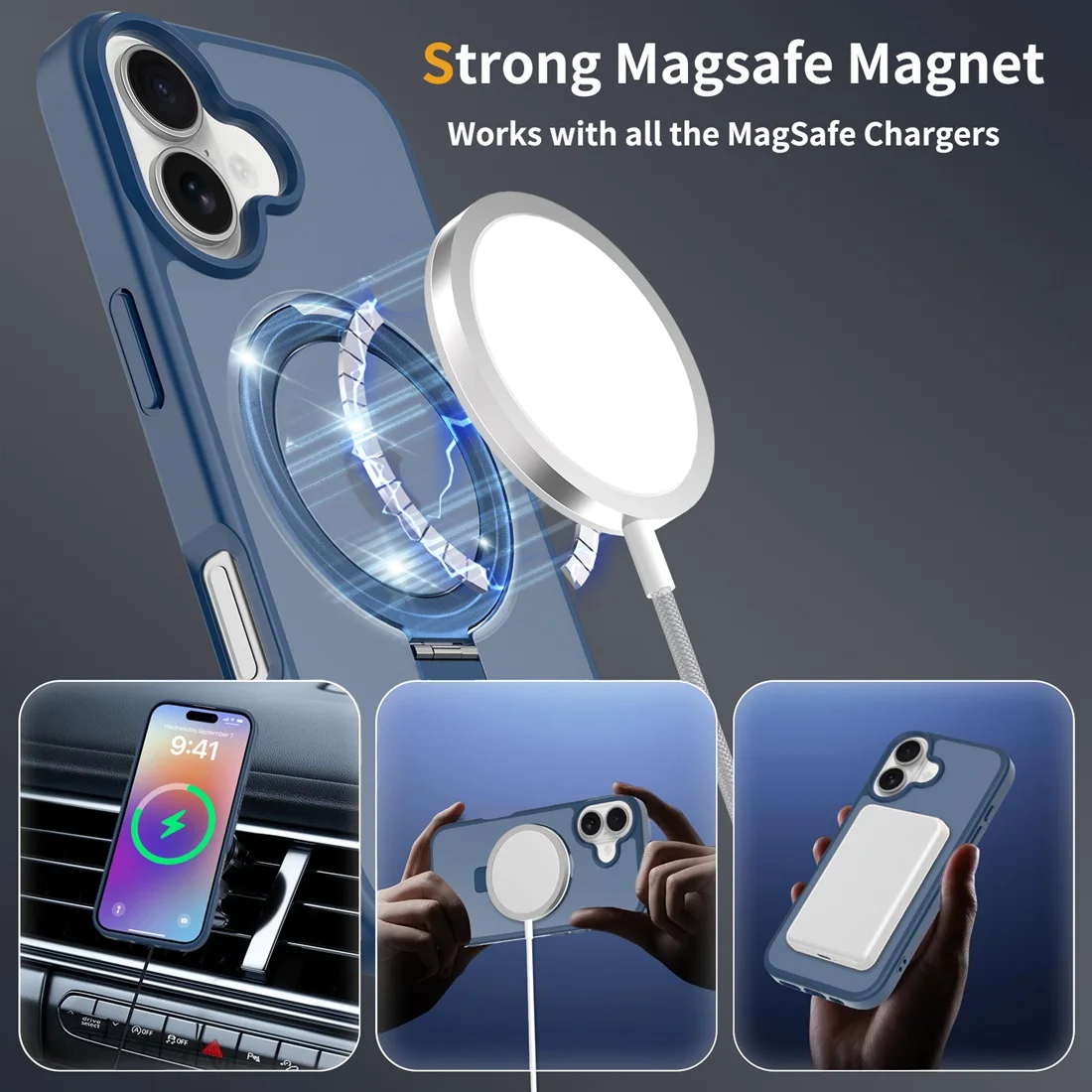 Für iPhone 17 Handyhülle mit Ständer, Kompatibel mit MagSafe Stoßfeste Schlanke Durchscheinende Matte Handyhülle Passend für iPhone 17 – Detail 4