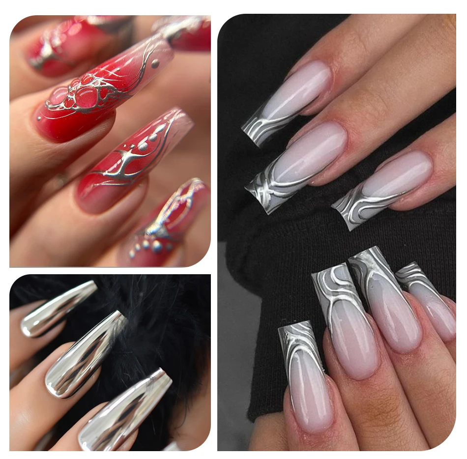 BORN PRETTY 5 ml Metallic-Malerei-Gel-Nagellack, starke Silber-Effektion, Nagelkunst, Soak Off Gel-Nagellack, silbernes Spiegel-Gel – Detail 11