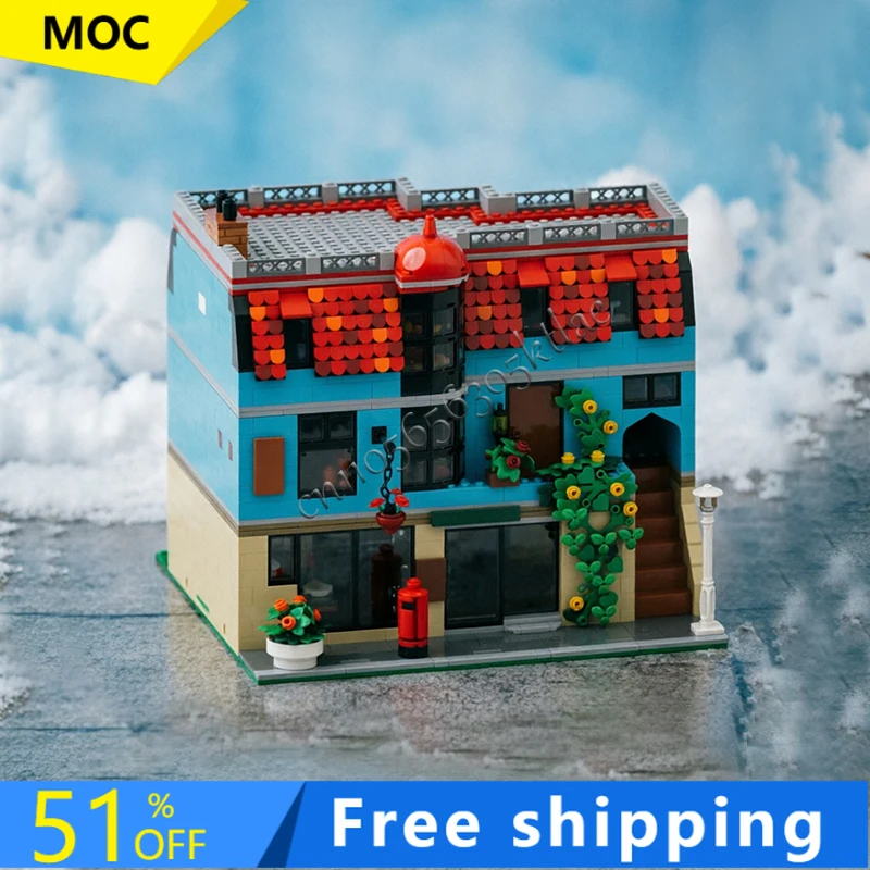 

2516 деталей MOC: Современный городской панорамный вид, модель здания ресторана-пекарни, индивидуальный конструктор, технологичная креативная сборка, детские игрушки, подарки