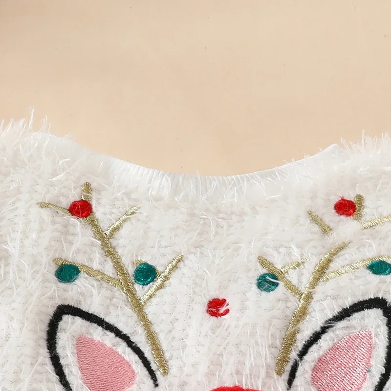 Toddler Kids Baby Girl Christmas Clothes Deer Embroidery Crew Neck Long Sleeve Sweatshirts Plaid Flare Pants Xmas Clothes Sets