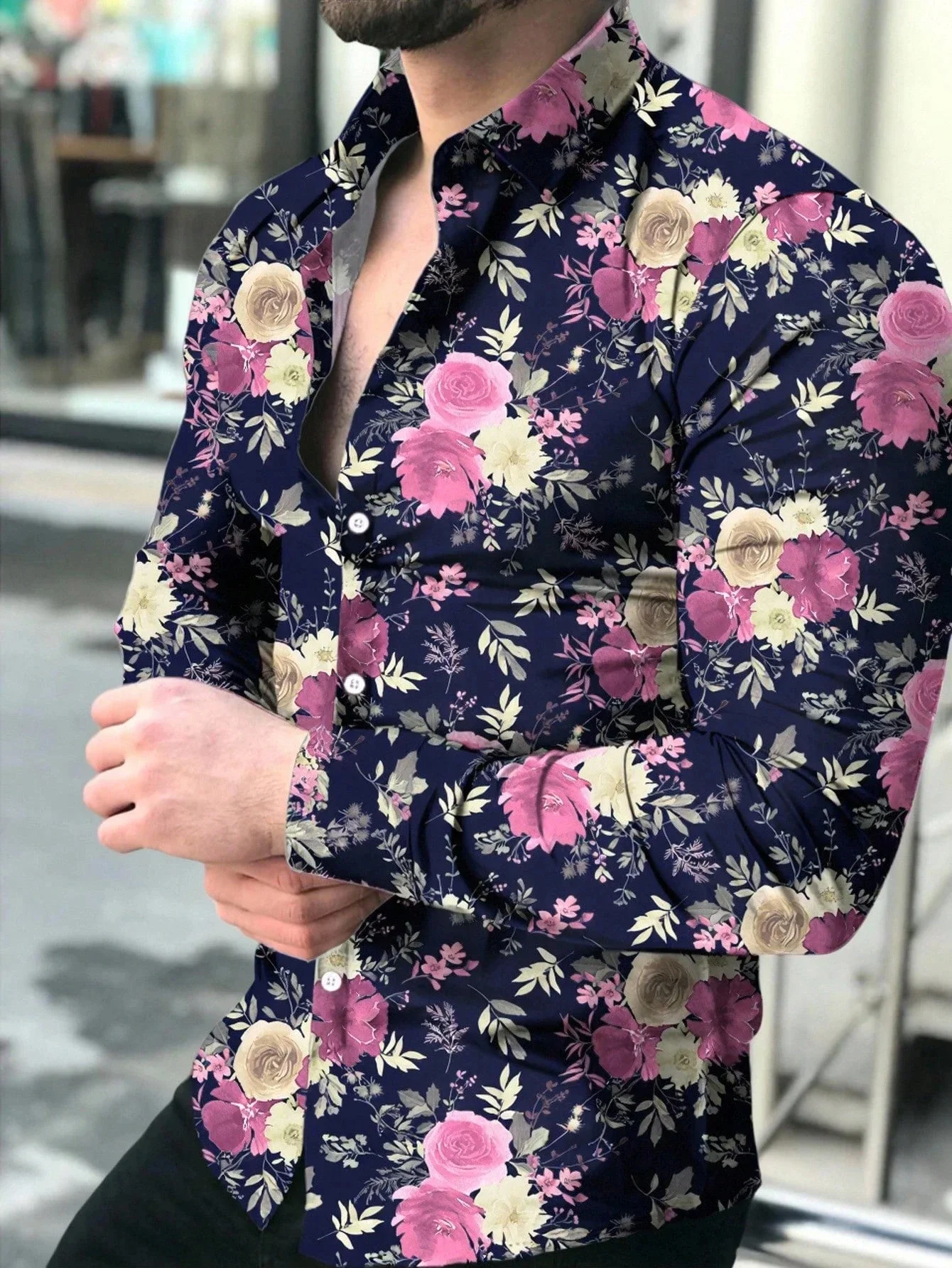 جديد الرجال الخريف الطبيعية الأزهار ثلاثية الأبعاد قميص مطبوع كم طويل التلبيب قميص الأعمال عادية عطلة الشاطئ في الهواء الطلق قميص علوي هدية #2