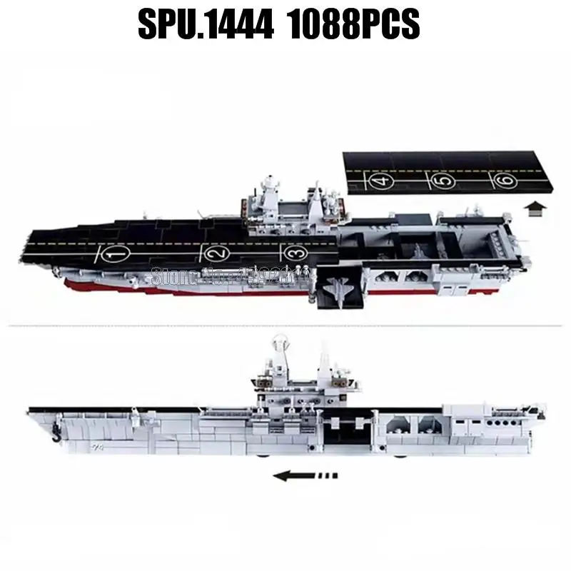 0699 1088pcs Military Amphibious Aircraft Carrier Assault Ship Warship Battleship Army Weapon Boy Building Blocks Toy