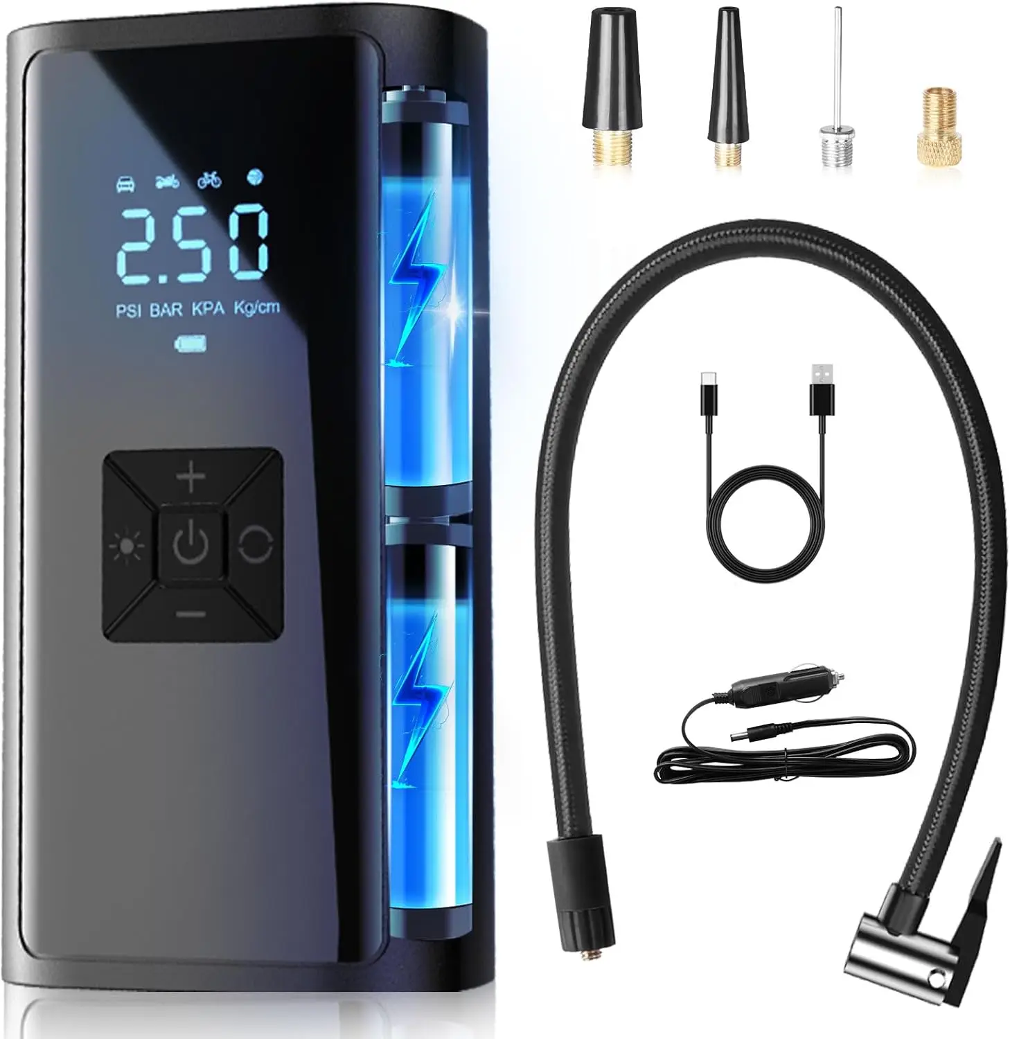 

Portable Tire Inflator 150 PSI Cordless Air Pump with 3X Hose Adapter for Car, Motorcycle, Bike, Ball