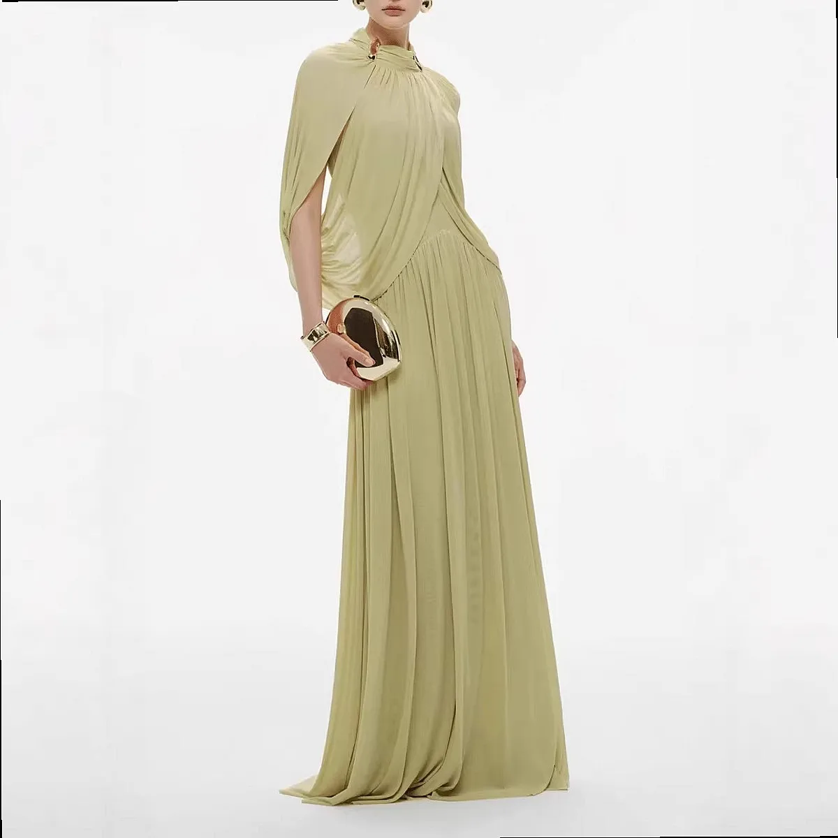 Elegant High Neck Cross Flutter Sleeve Bodycon Evening Dress Dresses Spring Summer Matching Set