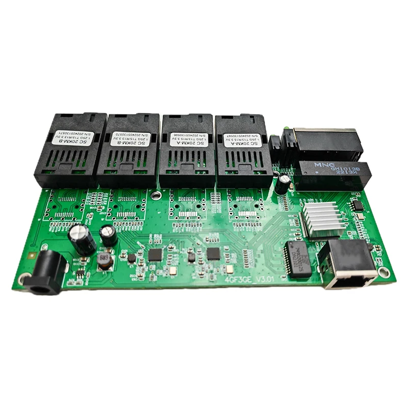 1.25G 20KM Ethernet Fiber Switch 4 Fiber Ports 3 RJ45 Ports 1000MBPS 4 SC 3 Lan Fiber Optic media converter PCBA Board