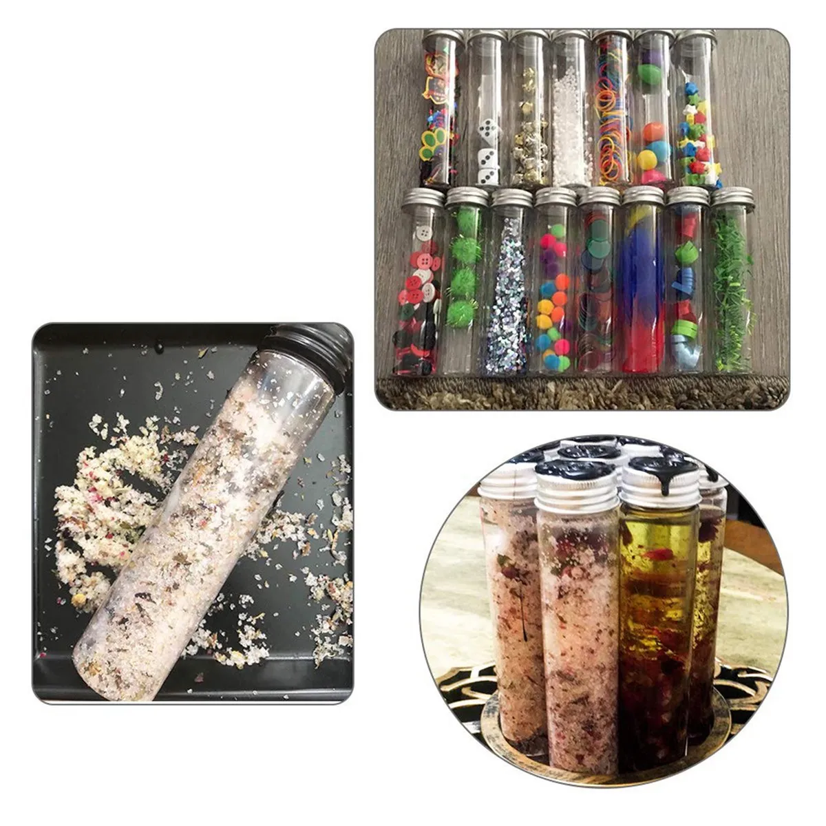 Tubo de ensayo de plástico de 15 Uds., 110Ml, tubos de ensayo planos transparentes, tubos de ensayo de plástico con tapas de rosca para dulces, frijoles, decoración de fiesta