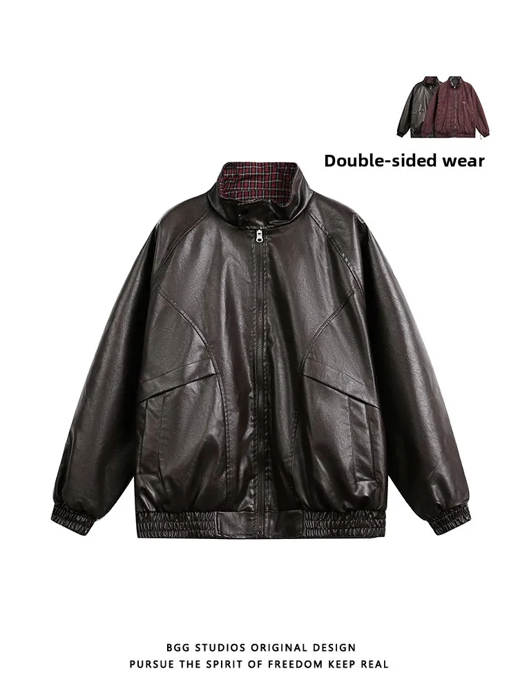 

Двусторонняя одежда из искусственной кожи Harrington Jaet, свободная повседневная верхняя одежда для мужчин и женщин от BGG Studios, американский ретро Sle