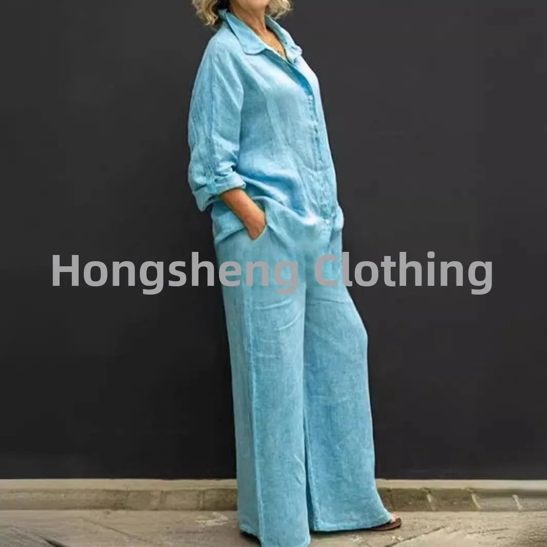 

Women's Casual Cotton Linen Wide Leg Pants Long Color Blo Design Comfortable Breathable Eco-Friendly Fabric Bedding Set