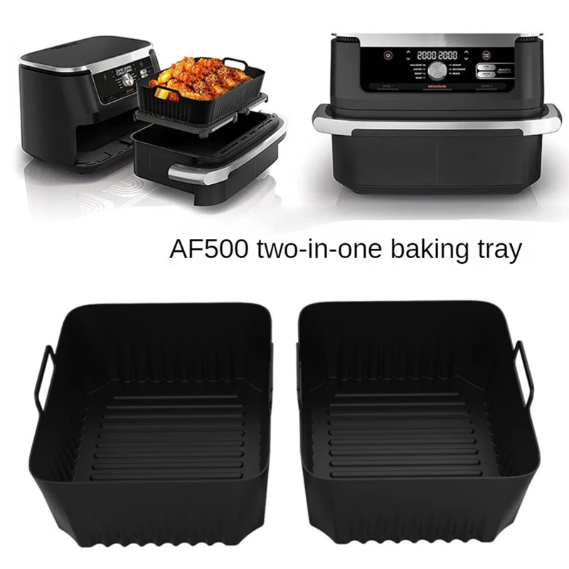 2 Piece Air Fryer Silicone Liners Black Silica Gel For Ninja AF500 Air Fryer Non-Stick Air Fryer Basket Accessories