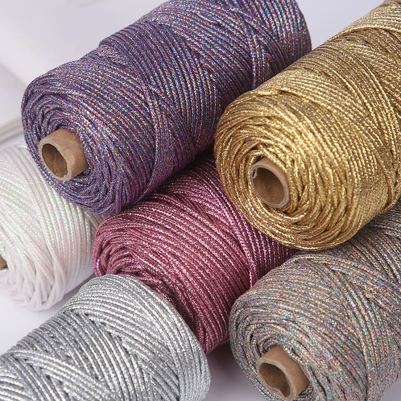 

3mm Colored Gold Silver Wire Core Rope,100m Crochet Bag Floor Mat Hat Woven Rope,Fancy Metal Feeling Core Rope Cultural Toy Rope