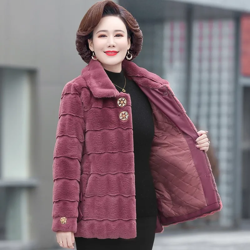 middle-aged mother Mink Velvet Luxury High Imitation Mink Fur Coats Women Winter Thick Loose Warm Outwear Plush Jacket