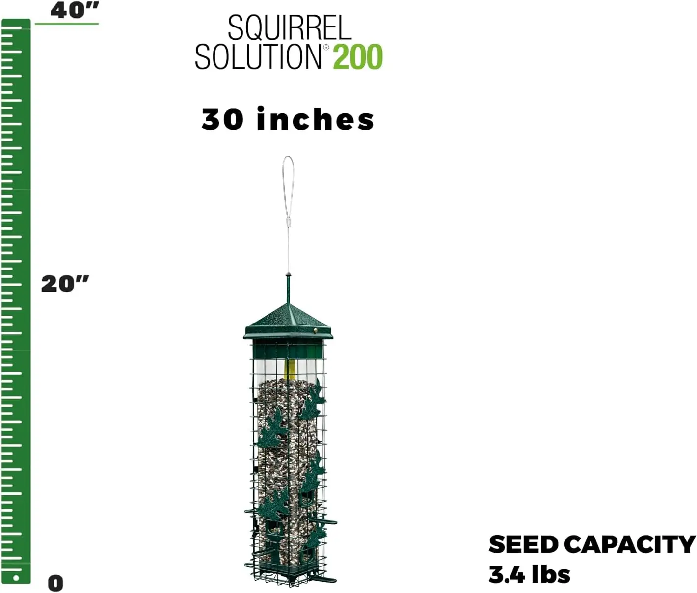 Squirrel Solution200 Squirrel-proof Bird Feeder w/6 Feeding Ports, 3.4-pound Seed Capacity, Free Seed Funnel