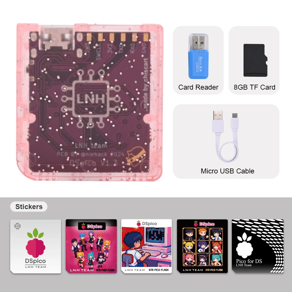 Chisfamily Micro USB Transparenter DSpico Spiele-Reader-Adapter 16 MBit Mit LED RP2040 für Nintendo DS, NDSL, DSi, 3DS Konsolen
