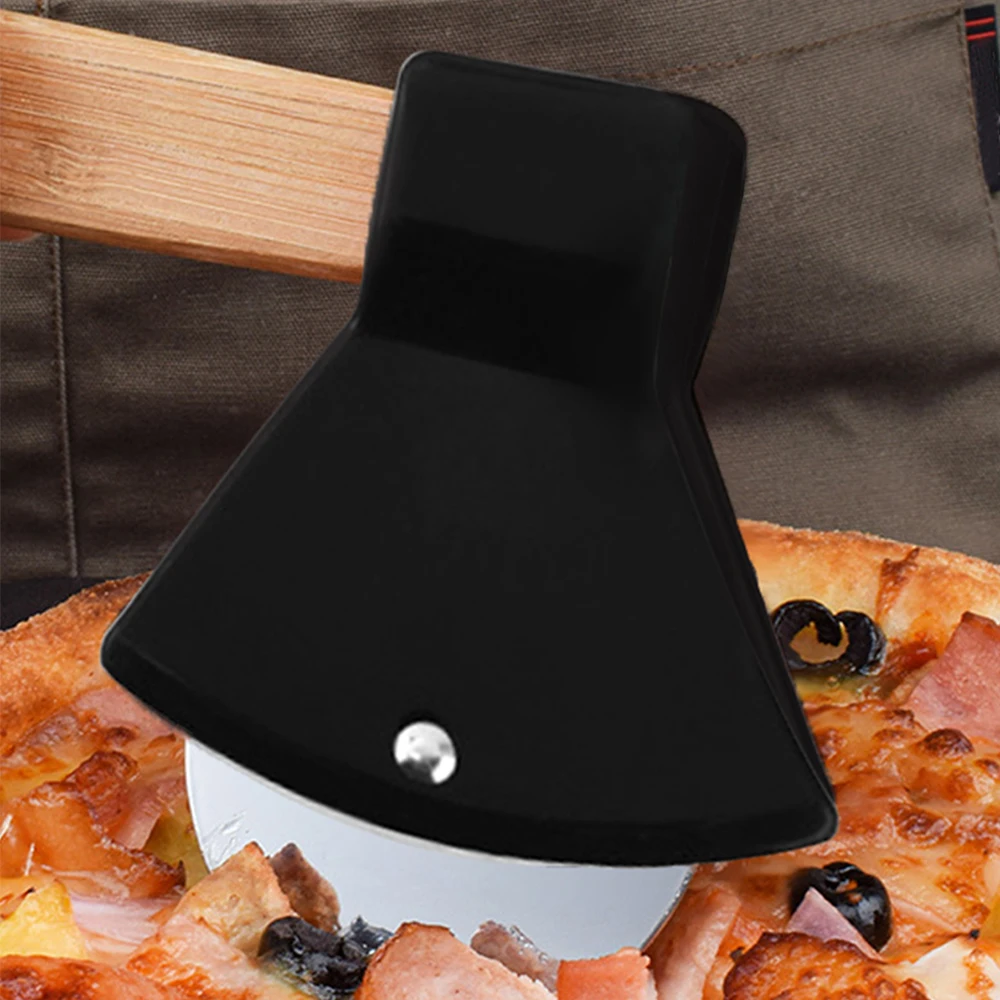 Pizza Cutter Wheel with Bamboo Handle Stainless Steel Axe Shaped Pizza Slicer for Pizza Pie Waffles Dough Kitchen Accessories