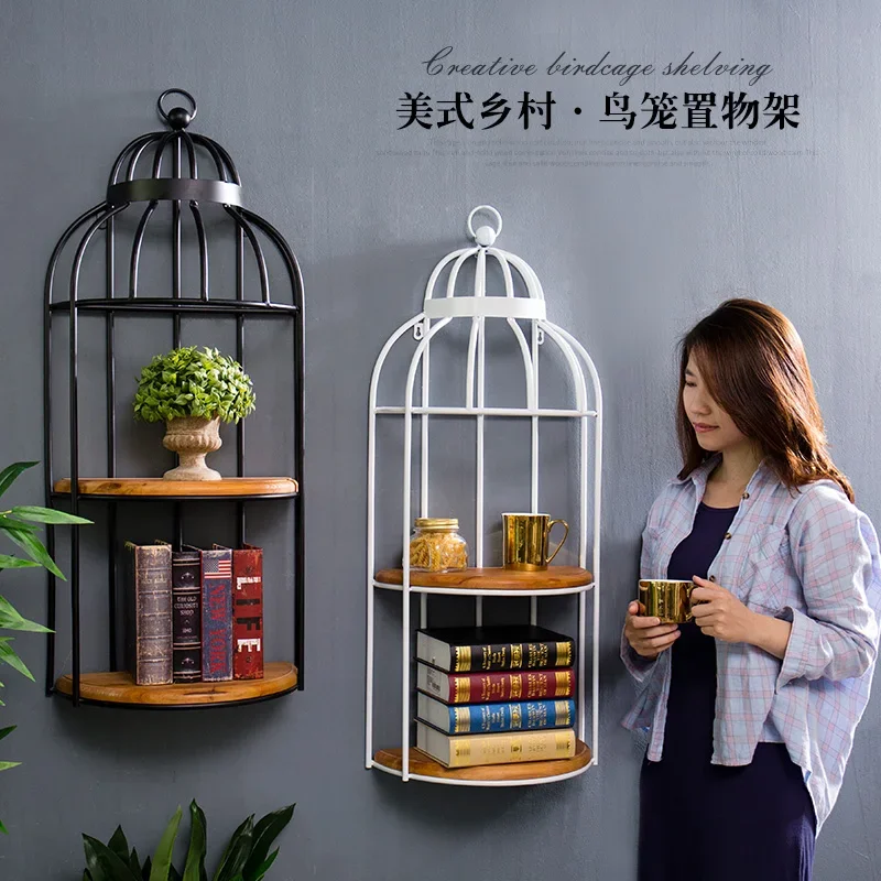 Retro Industrial Style Bar Cafe Storage Wall Hanging Shelf Bird Cage Home Wall Decoration Wall Decoration