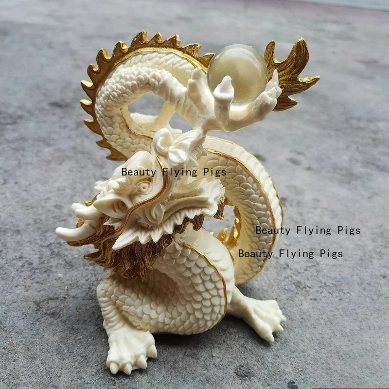 

Ivory Fruit Xianglong Playing Pearl Home Decoration Chinese Office Zodiac Dragon Decoration Crafts