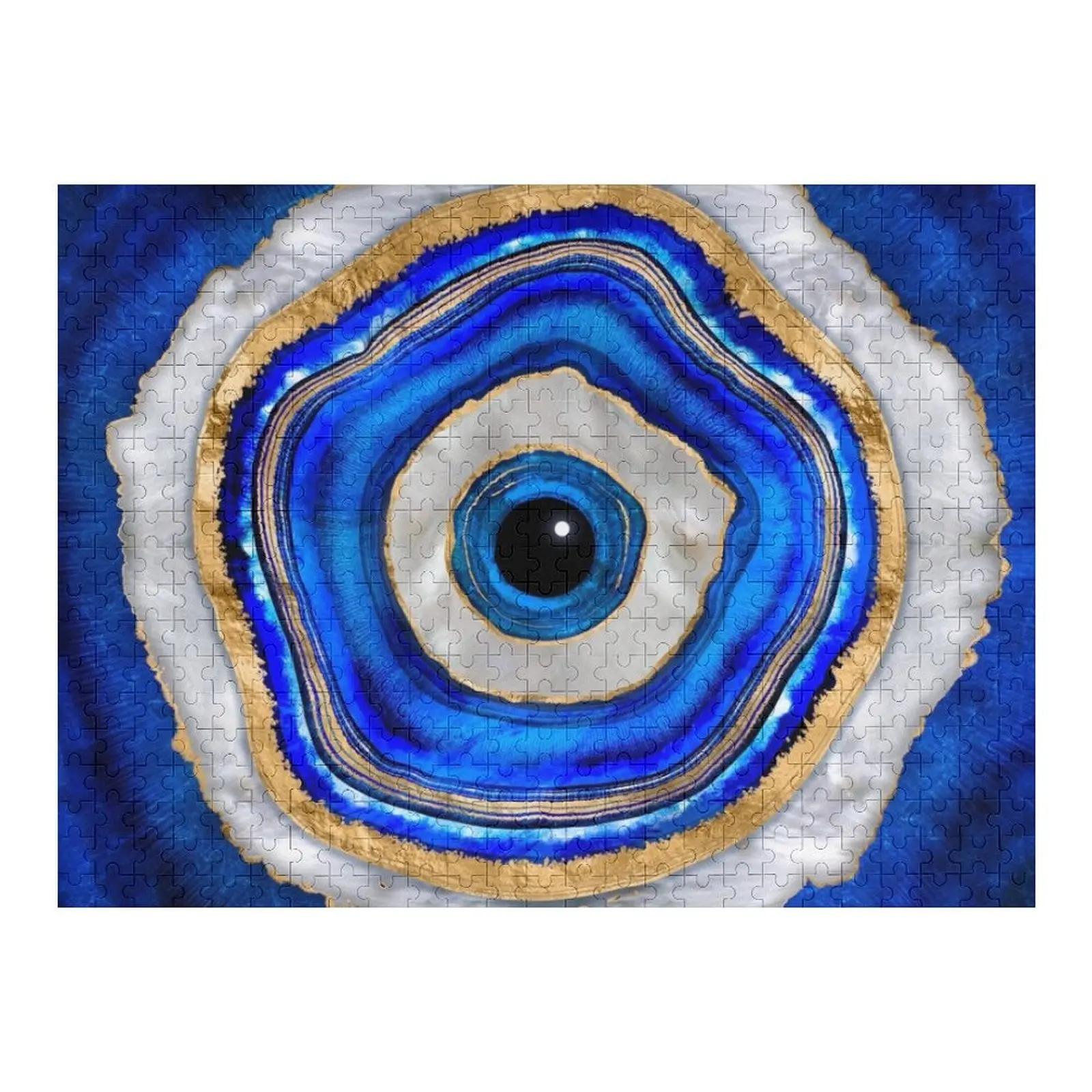 

Evil Eye Watercolor agate and gold Jigsaw Puzzle Customizable Gift Picture Puzzle