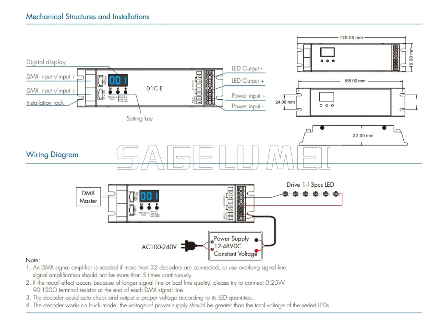 Skydance1CH Constant Current DMX512&RDM Decoder D1C-E RDM function can realize intercommunication between DMX master and decoder