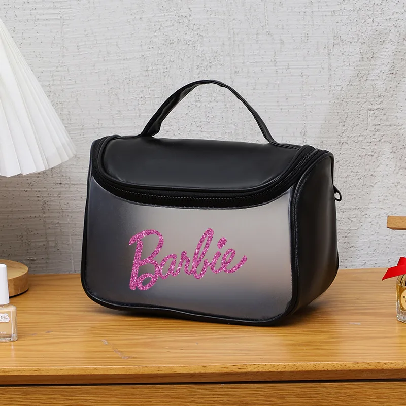 Kawaii Barbie Waterproof Cosmetic Bag Portable Large Capacity Transparent Wash Bag Travel PVC Scrub Cosmetics Storage Bag Gift