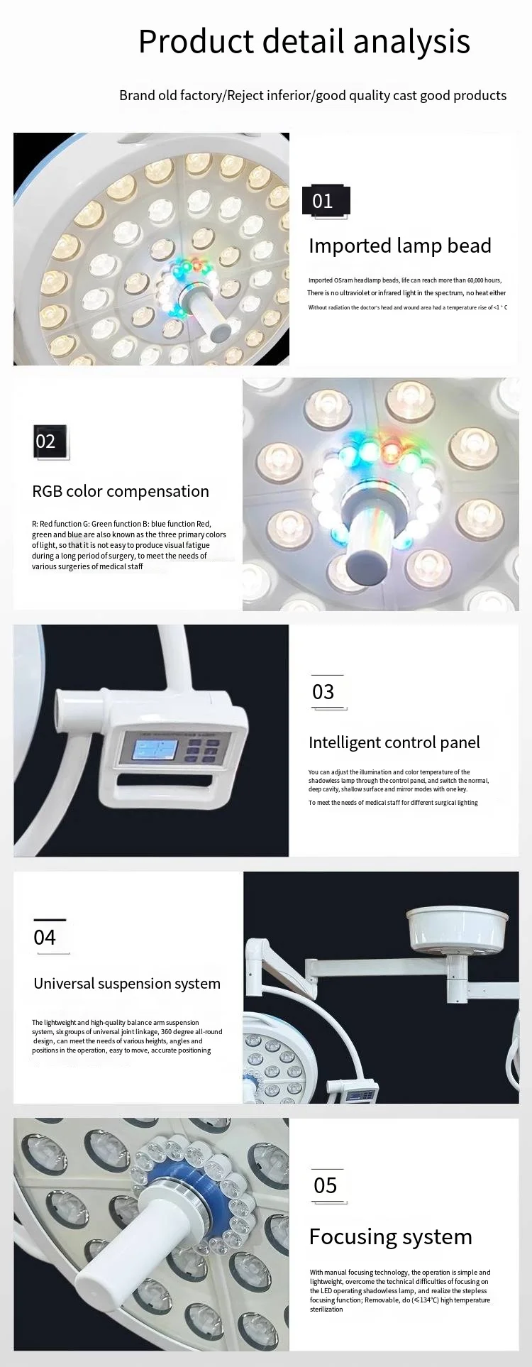 Electric LED Shadowless Surgical Lamp for Operating Room Double Dome Adjustable Color Temperature