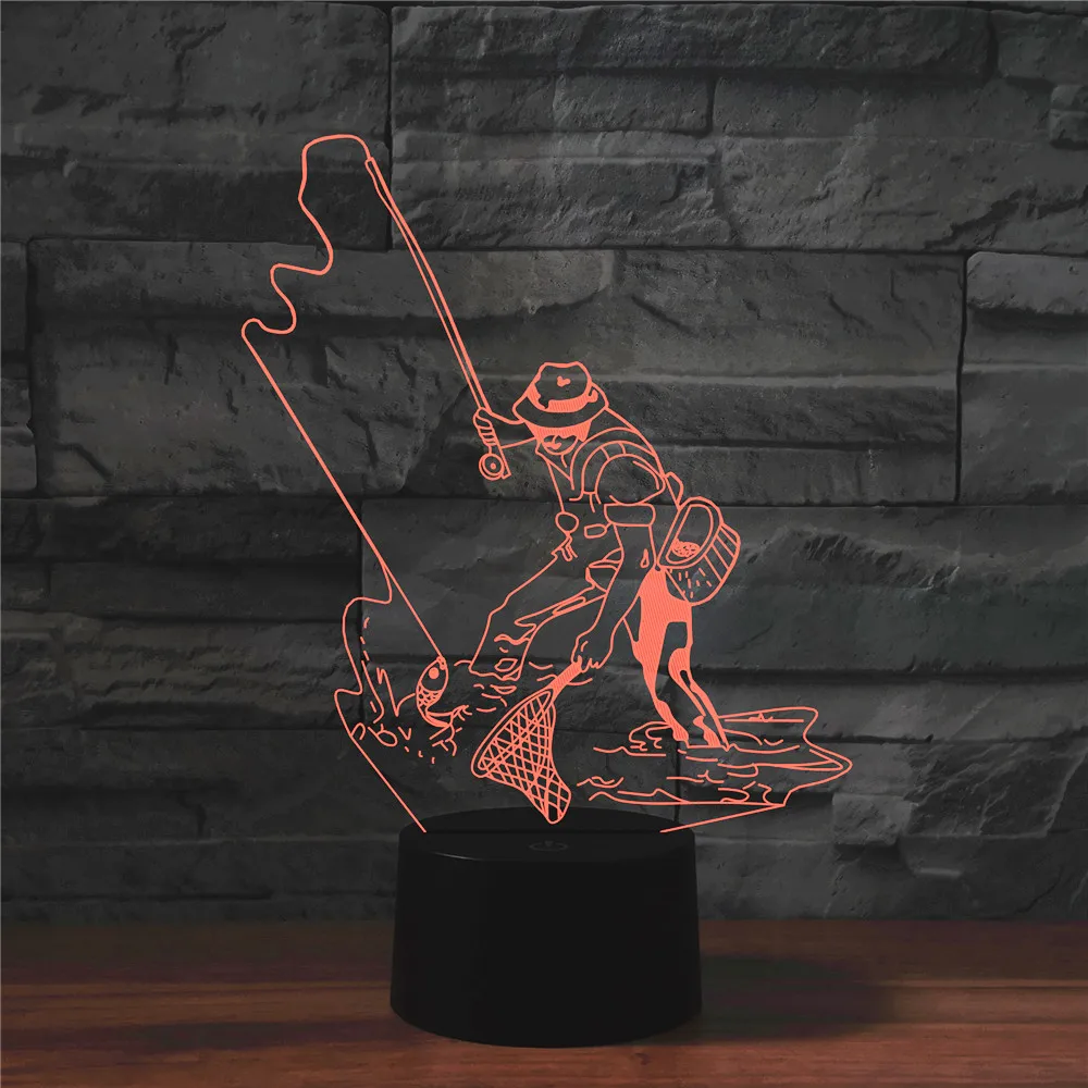 3D Fishing Lamp Illusion LED Night Light Touch Fish Desk Table Lamps Home Room Decor Christmas Gifts for Boys Kids Fishing Lover