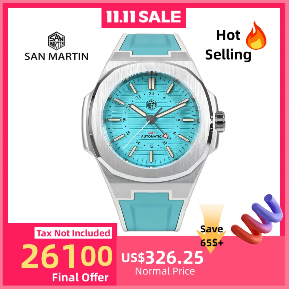 

San Martin 43mm Automatic Mechanical Wristwatches For Men GMT Watch 6460 Luxury 10Bar Luminous Relogio Masculino BGW-9 SN0075C
