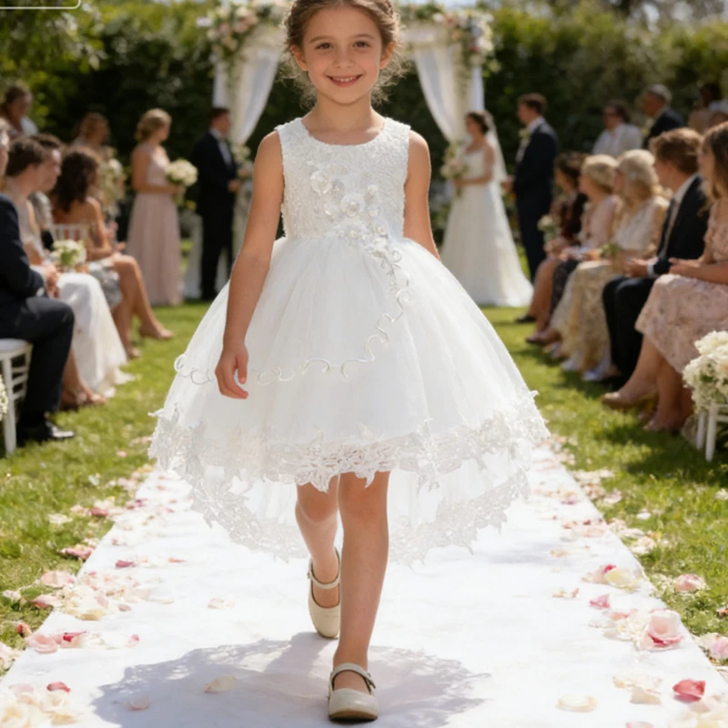 Festive Dress For Girl Eid Girl Wedding Dress	 Elegant Embroidery Flower Princess Dress Toddle 1st Birthday Party Baptism Dress
