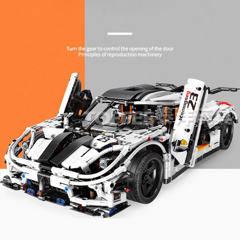 Koenigsegg (Dazzling White) sports car creative static model, high-difficulty assembly model, puzzle toy, birthday gift