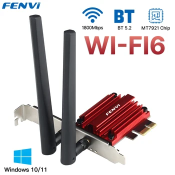 Fenvi 와이파이 6 Pcie 무선 어댑터, 윈도우 10/11 데스크탑 PC, 블루투스 5.2, 와이파이 6 네트워크 카드, AX1800 듀얼 밴드, 5Ghz, 2.4Ghz