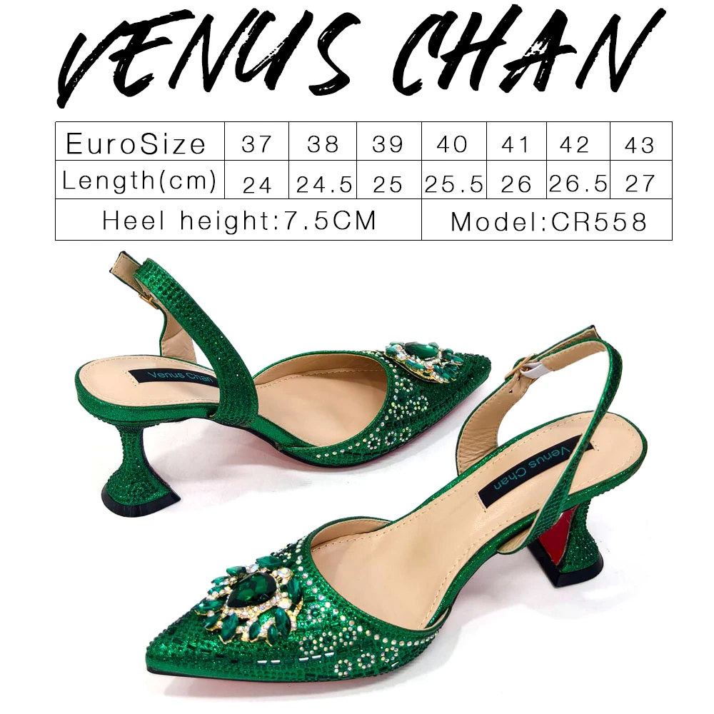 Venus Chan- Green Color High Heels for Ladies Popular Design African Ladies Shoes and Bag Set INS Style Elegant 2024 Newest