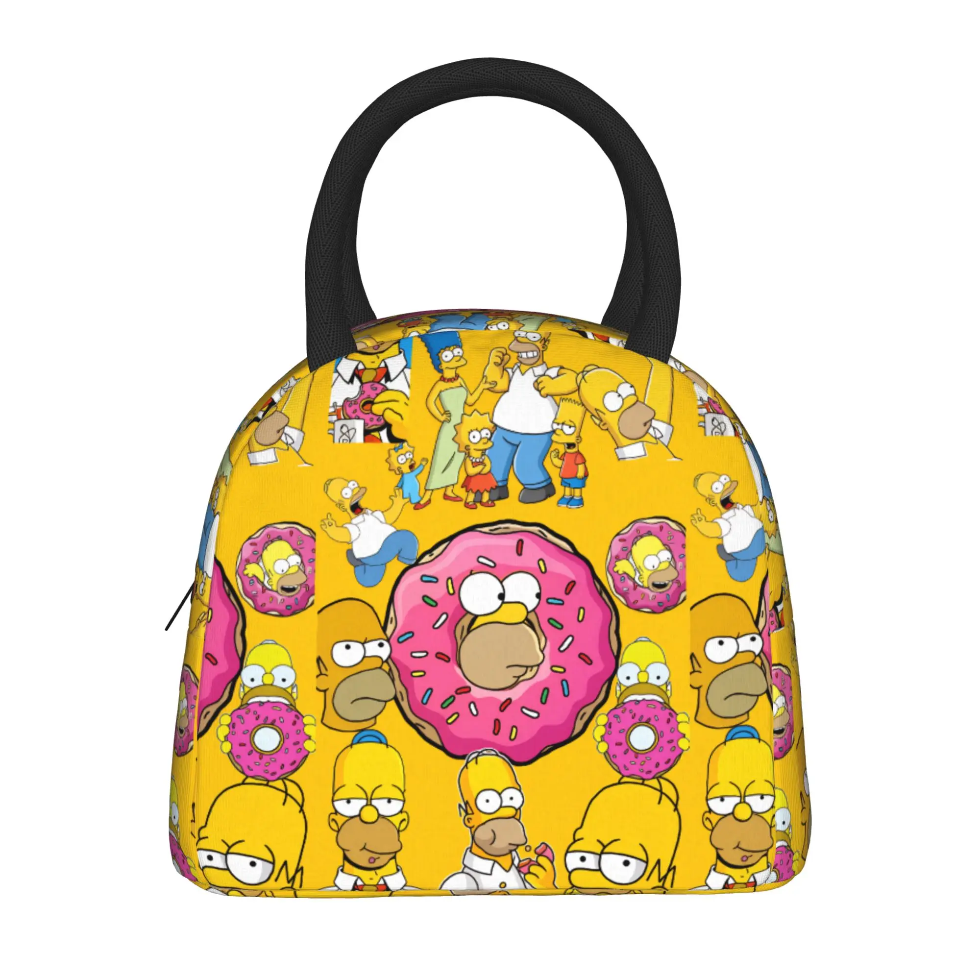 Funny S-Simpsons Donut Theme Collection Lunch Bag Office Lunch Box For Men Print Thermal Tote Handbags Oxford Zipper Cooler Bag
