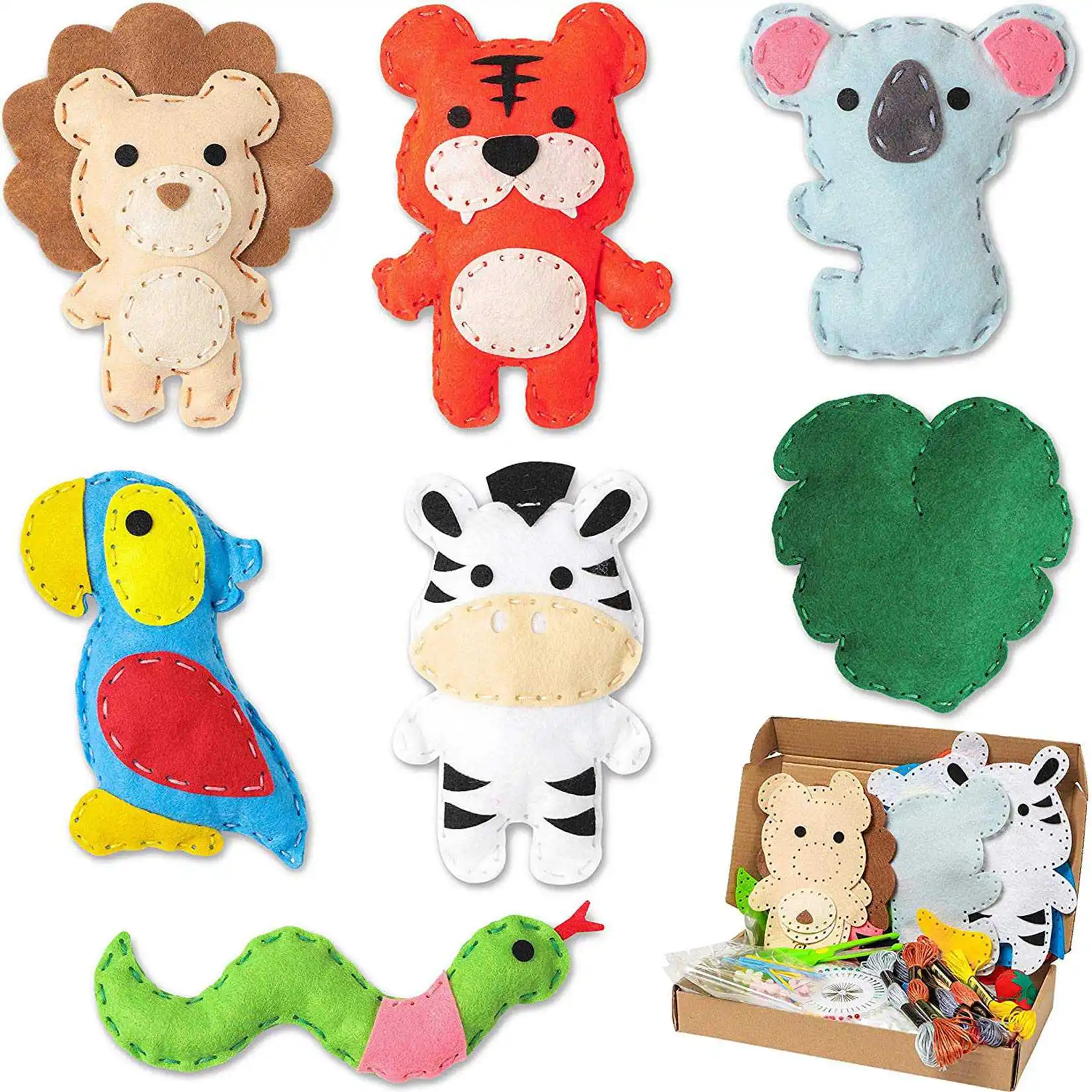 Jungle Animal Felt Sewing Kit for Kids Wild Animals Sewing Pack for Beginner Boy Girls Fun DIY Sewing Toy Craft