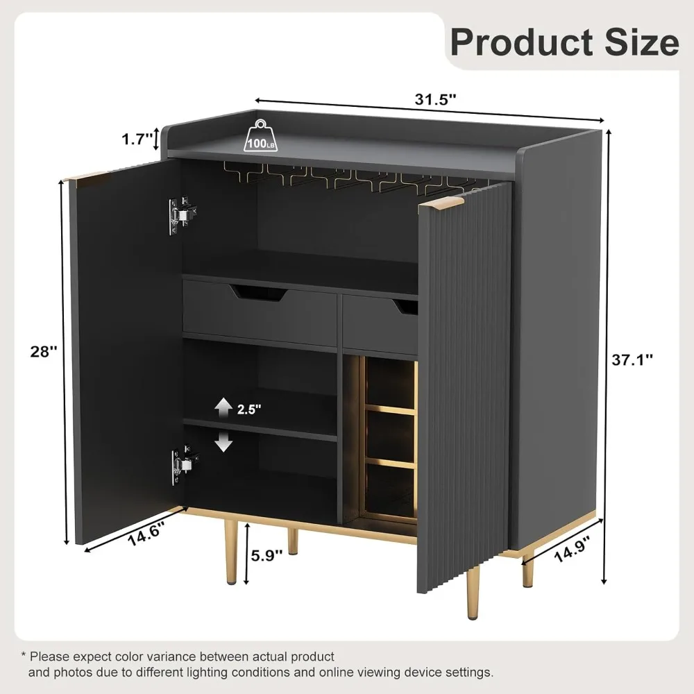 Fluted 2 Door Bar Cabinet with Drawers & Shelf – Stylish Coffee Bar Buffet Cabinet for Your Home