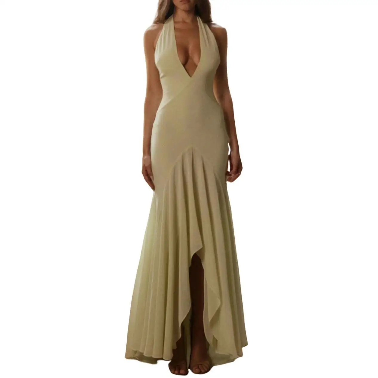 Ele Faionable Deep V Ne Bal Dr Sli suspendu Ne Line jupe trapèze taille haute t-shirt fibre d'acétate Dr