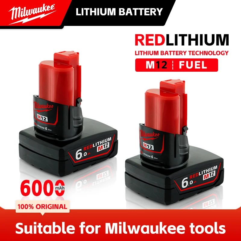 

Milwaukee M18 M12 battery M12B6 M15B5 6000mAH 5000mAH, rechargeable tool battery, color box packaging, long-lasting power12V18V