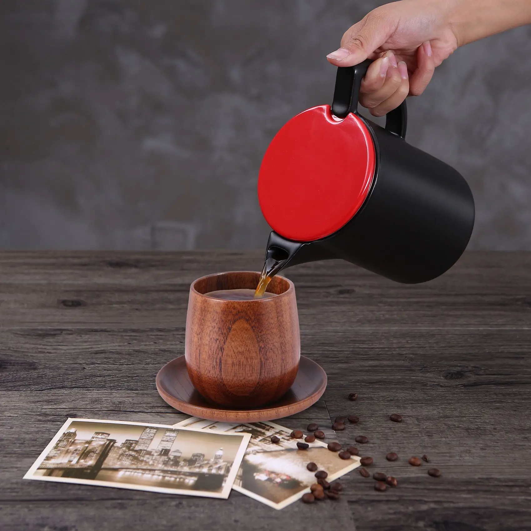 AT21-Japanese Style Log Cup Wooden Big Belly Cup Sake Solid Wood Retro Insulated Teacup Set Drinking Cup 150ML