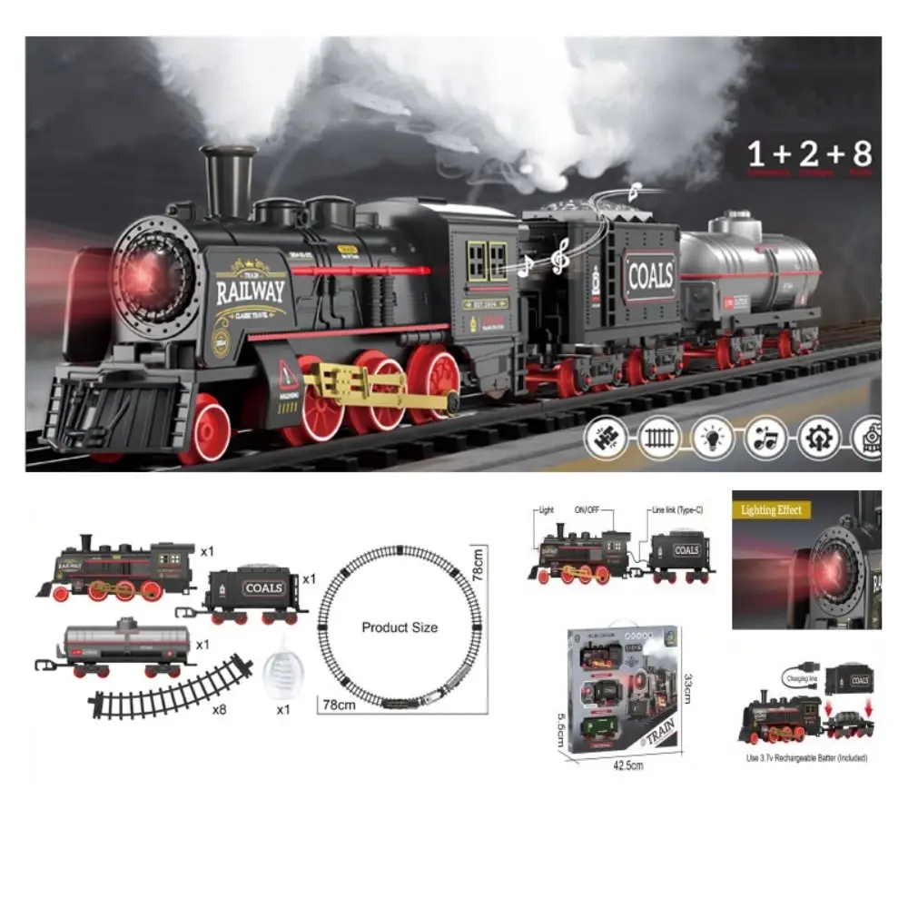 Zestaw kolejowy z dźwiękiem: retro pociąg parowy, lokomotywa parowa, szybka kolej elektryczna, kolejka elektryczna, zestaw do samodzielnego montażu.