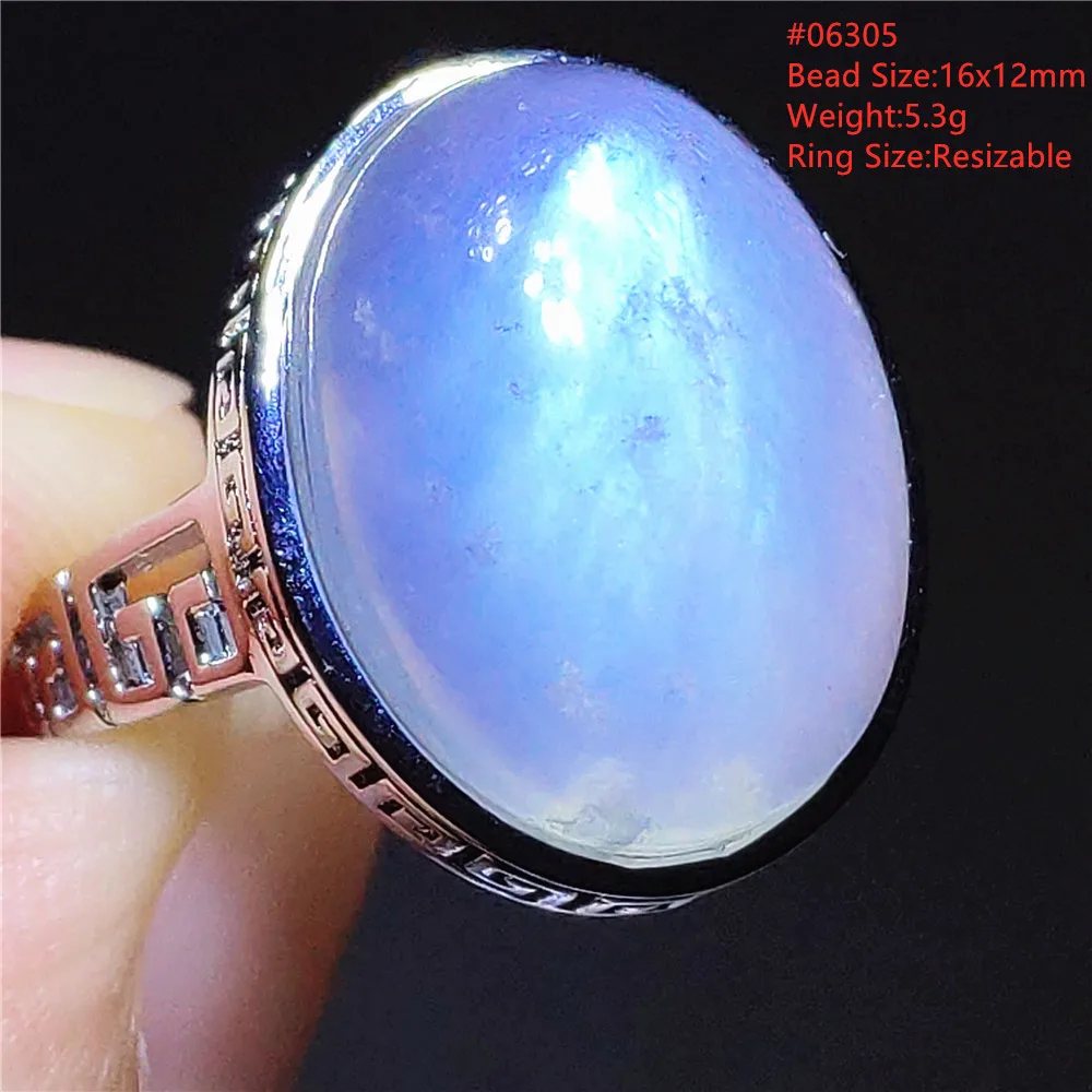 Natural Blue Moonstone Ring Oval For Woman Men Colroful Moonstone Adjustable Ring Fashion Stone AAAAA