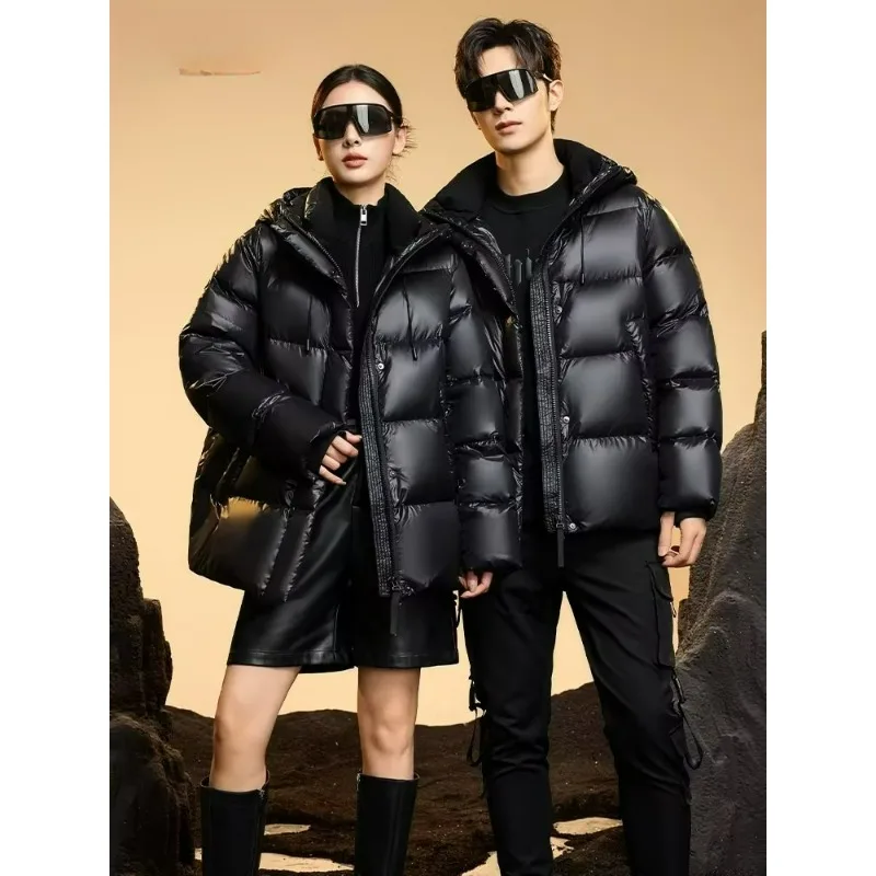 

Luxury Men Down Jacket 2025 Winter Water Resistant Goose Down Hooded Feather Goose Down Coat Women Travel Black Puffer Coats
