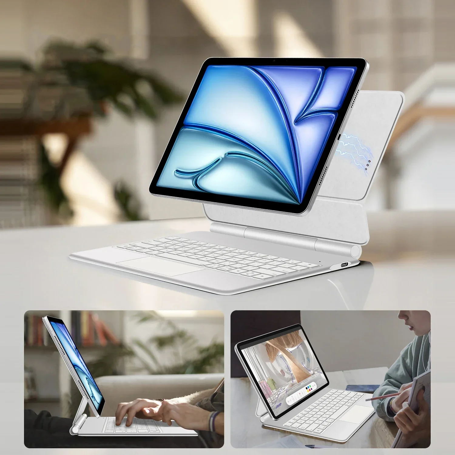 Smart Pogo Pin Magic Keyboard Case for iPad Air 13 inch M3 2025 M2 2024 iPad Pro 13